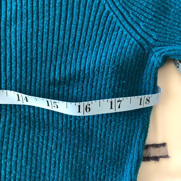 100% cotton blue-green ribbed turtleneck - Picture 5 of 7